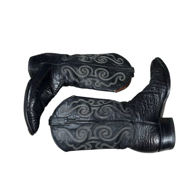 Vintage J Chisholm Western Handcrafted Black Leather Cowboy Men's Boots 8.5 D - Picture 5 of 16